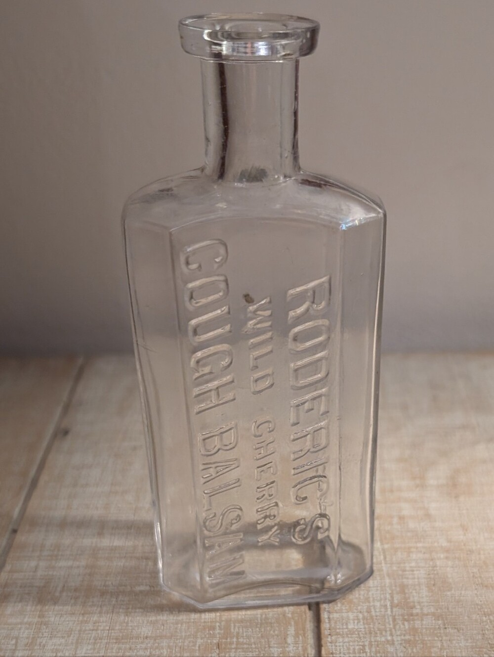 Antique Late 19th Century Roderic's Wild Cherry Cough Balsam Glass Bottle